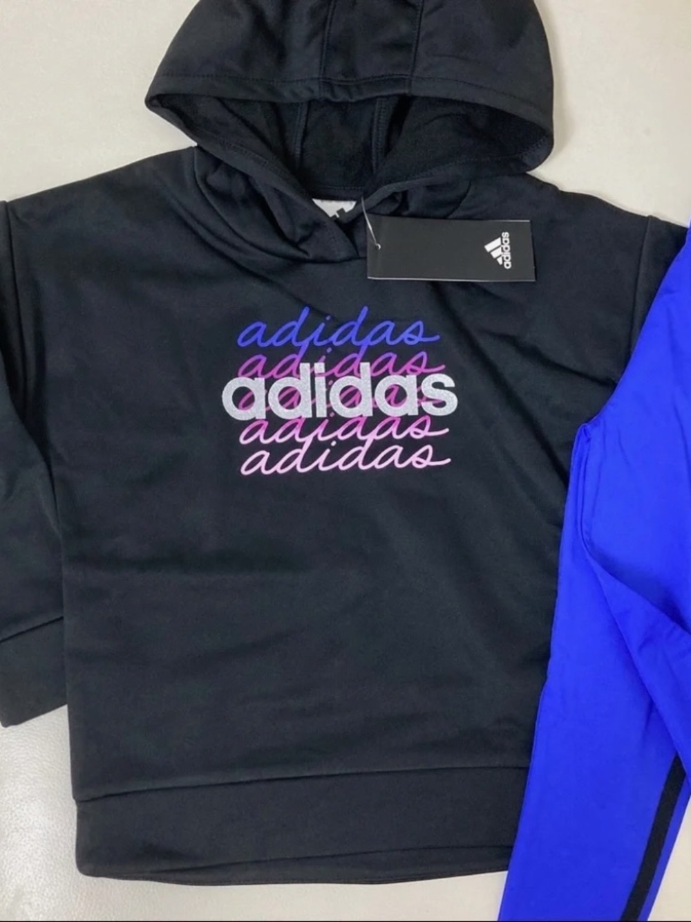 Adidas girl Printed Tricot Hoodie and legging set sparkly pink and purple 4040 - Picture 3 of 7